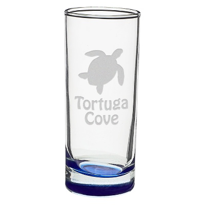 Blue shooter with engraved logo.