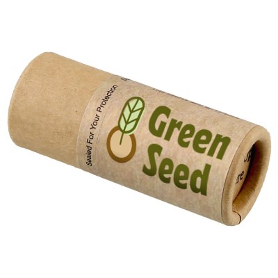 Natural kraft lip balm with a branded logo.