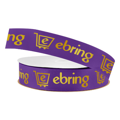 Purple satin ribbon with a custom imprint.