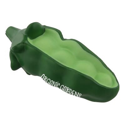 Foam peas stress reliever branded with logo.