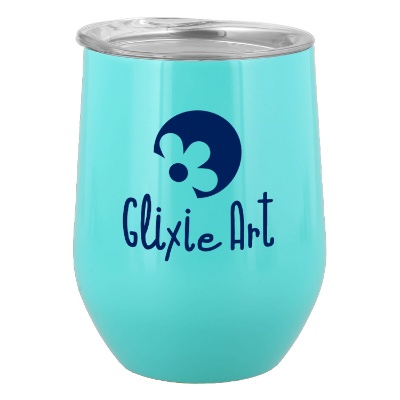 Mint wine tumbler with custom logo.