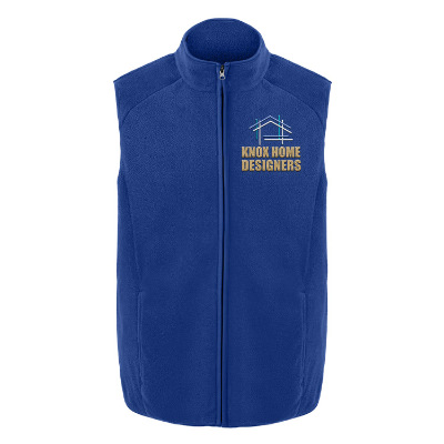 Royal vest with custom embroidered logo.