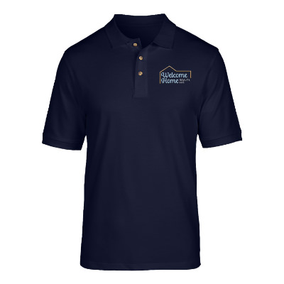 Custom navy embroidered cotton short-sleeve polo
