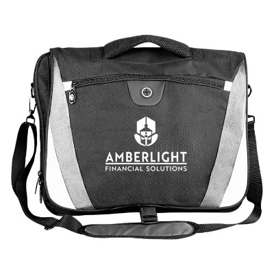 Multi colored messenger bag with personalized logo.