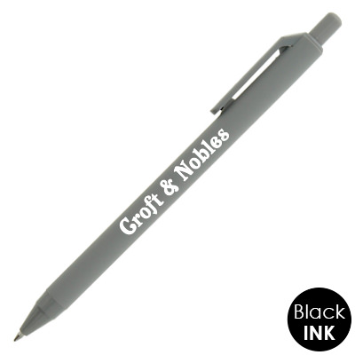 Personalized colored pen with soft touch finish.