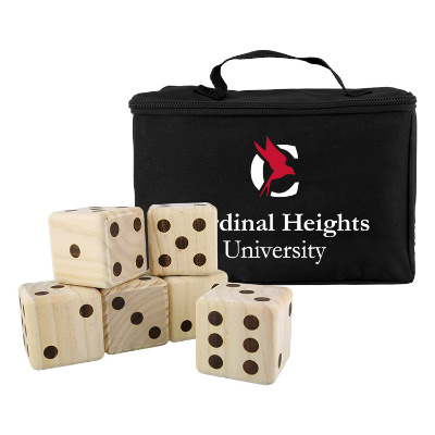 Black polyester and wood outdoor game with a branded logo.