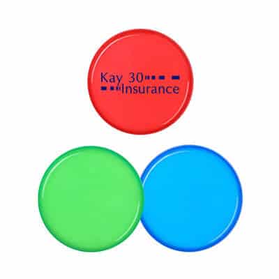 Plastic translucent green teeny-tiny 4 inch flying disc with printed logo.