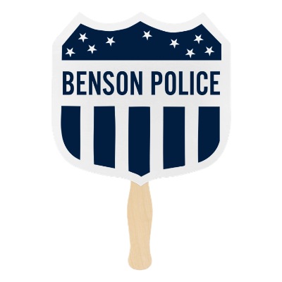 White paper hand fan with a personalized imprint