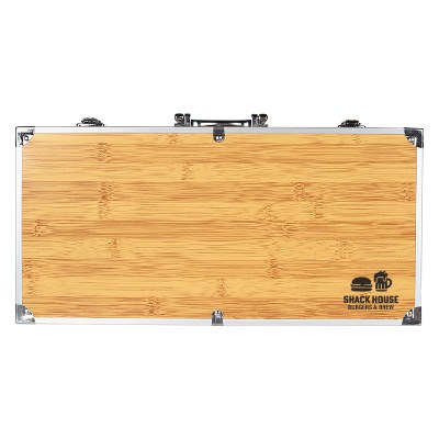 Cuisinart thirteen piece bamboo grill set with one color custom logo.