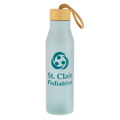Stainless light blue sports bottle with custom logo.