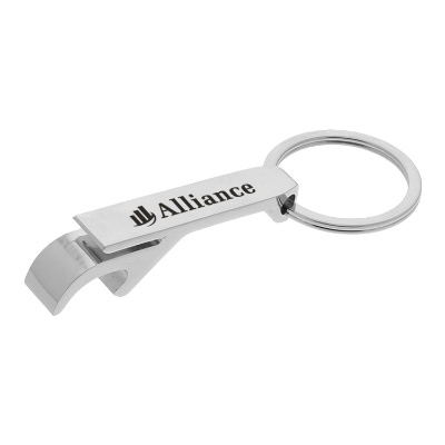 Silver lorenzo bottle opener with custom promotional imprint.
