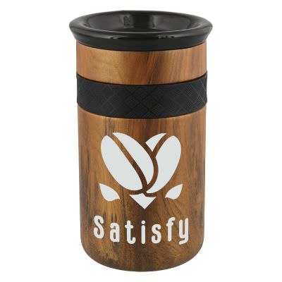 Teak Wood Brown tumbler with custom imprint.