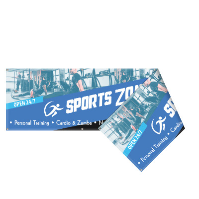 2 feet x 6 feet custom full-color printed double sided 18 oz. vinyl banner with grommets.