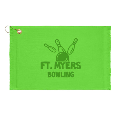 Lime green golf towel with custom tone on tone imprint.