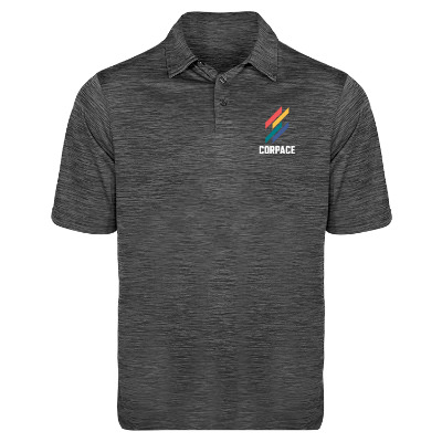 Personalized black polo with full color logo.