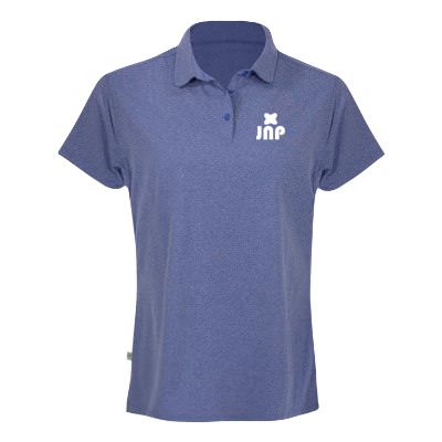 Light royal heather polo with custom imprint.