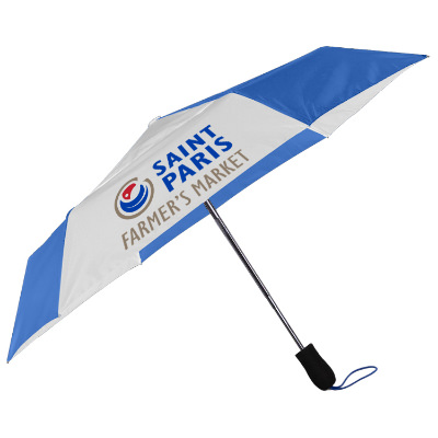 Blue with white shed rain windjammer vented auto open compact umbrella with your unique full color logo.