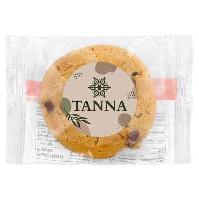 Clear plastic packet with a branded logo.