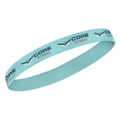 Personalized light blue headband with full color logo.