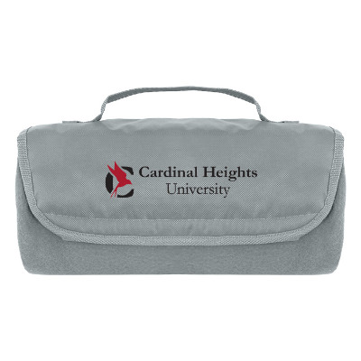Fleece gray blanket with custom full-color logo.