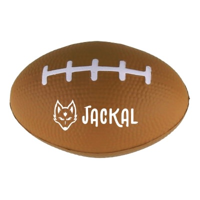 Brown foam stress ball with a custom logo.