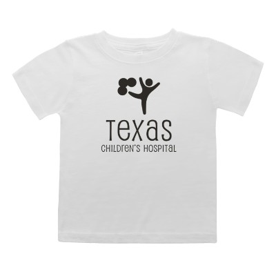 Personalized imprint on white toddler tee.
