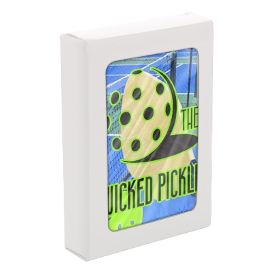 Pickleball paper playing cards with a personalized imprint.