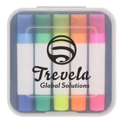 Plastic 5 piece gel wax highlighters with printed logo.