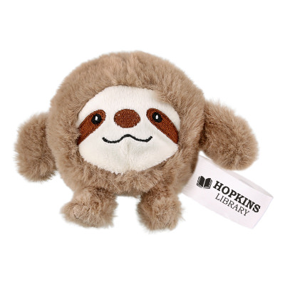 Brown plush stress buster with a branded imprint.