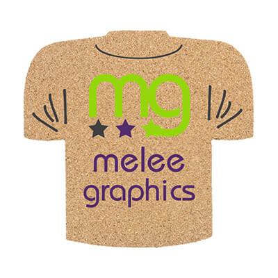5 inch cork t-shirt coaster with custom full color imprint.