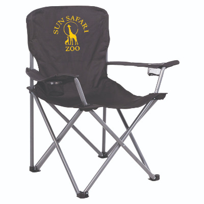 Black polyester chair with a personalized logo.