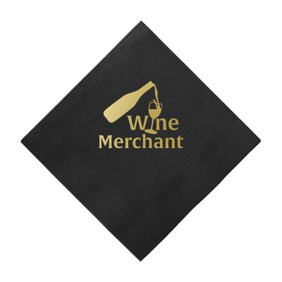 3Ply tissue black custom print diagonal cocktail napkin.