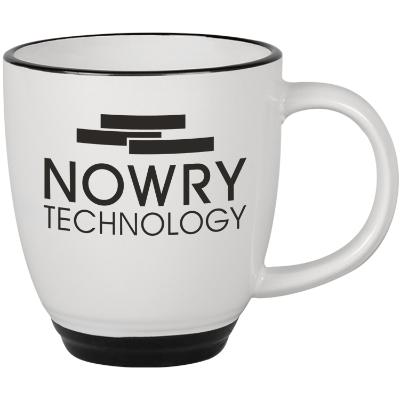 Ceramic green coffee mug with c-handle and custom printing in 14 ounces.