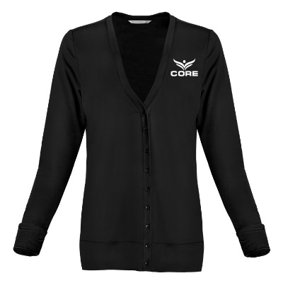 Custom black cardigan with imprint.