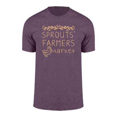 Custom heathered eggplant t-shirt with logo.