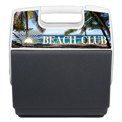Gray polypropylene cooler with a branded logo.