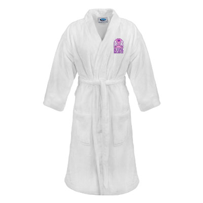 Microfiber robe with custom imprint.
