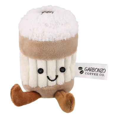 Tan plush stress buster with a personalized logo.