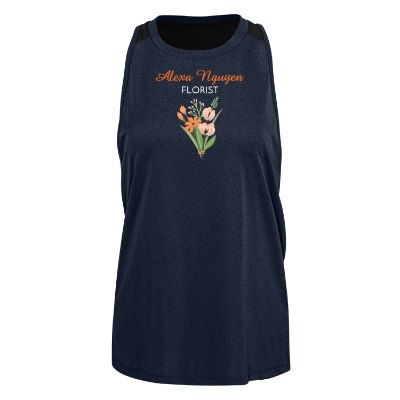 Customized dark heather royal with black tank top with full color logo.