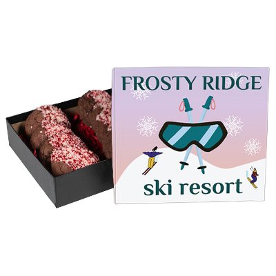 Full color white custom crushed Peppermint Chocolate French Sable Cookies in Gift Box.