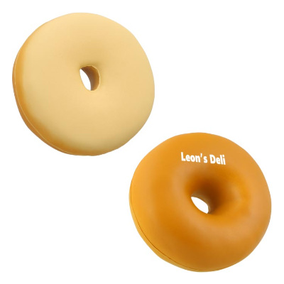 Tan foam stress ball with a custom imprint.
