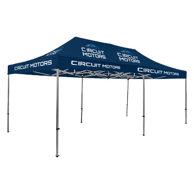 Navy 20-ft. tent with custom imprint in 12 locations.