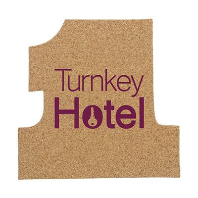 Cork 5 inches number one coaster with logoed imprint.