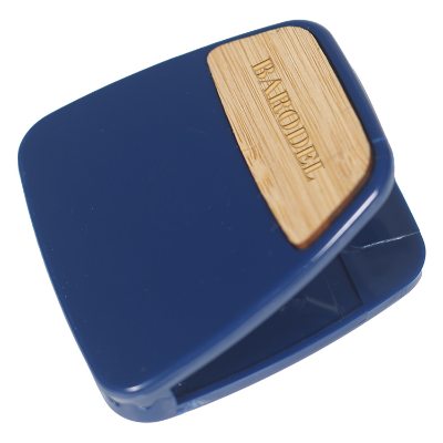 White bamboo accent magnet clip with laser engraved imprint.
