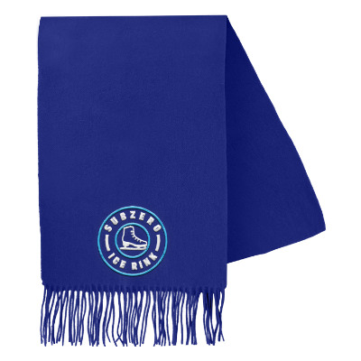 Royal blue scarf with custom embroidered imprint.