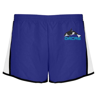 Personalized purple with white and black ladies' short with full color logo.