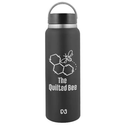 Stainless steel black sports bottle with custom engraved imprint in 40 oz.