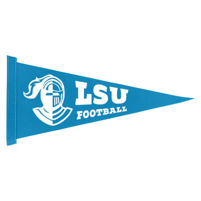 Columbia blue felt pennant flag with a custom logo.