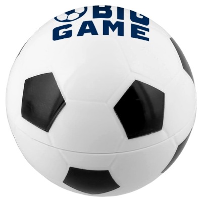White plastic soccer ball lip balm with a custom imprint.