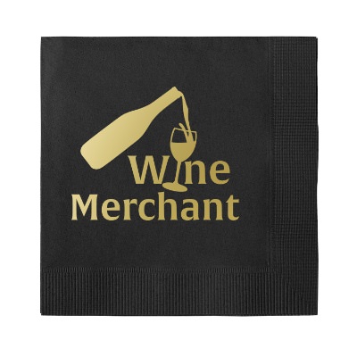3Ply tissue black custom foil squared imprint cocktail napkin.